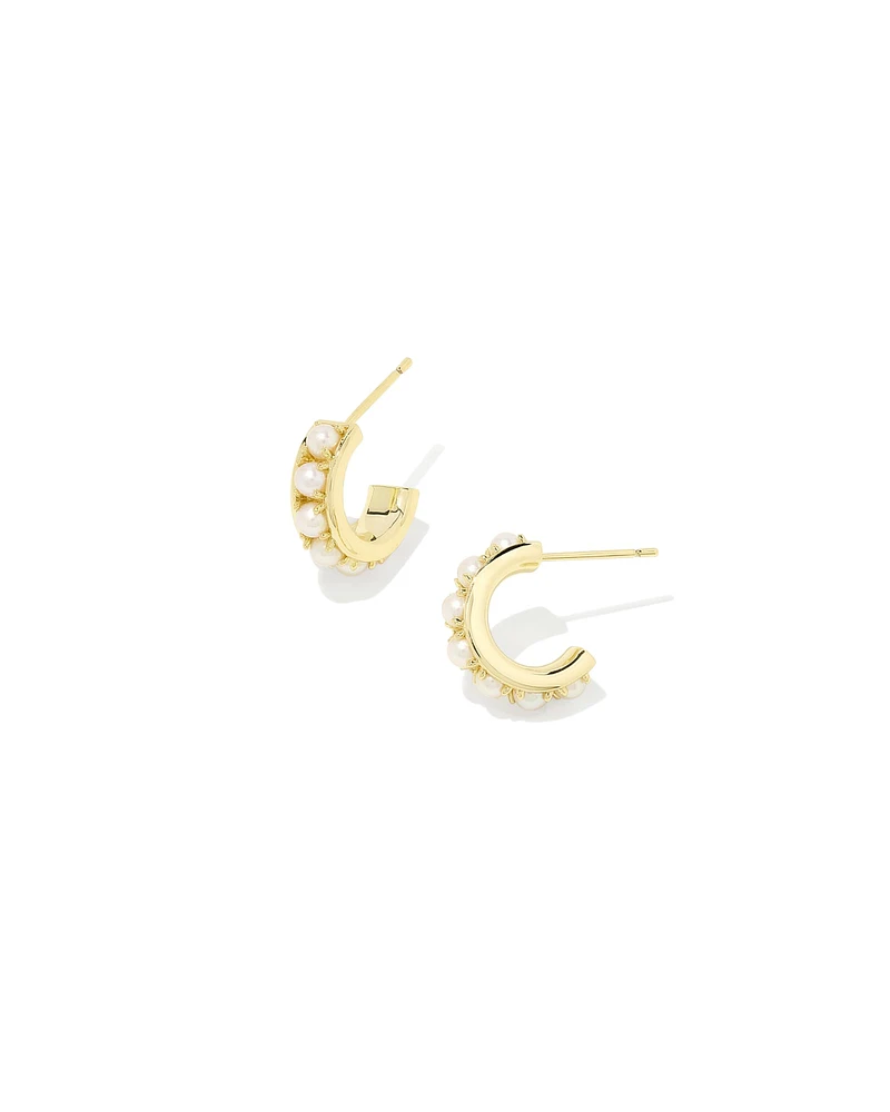 Krista Gold Huggie Earrings White Pearl