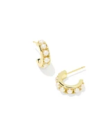 Krista Gold Huggie Earrings White Pearl