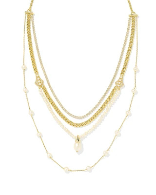 Krista Gold Statement Necklace in White Mix