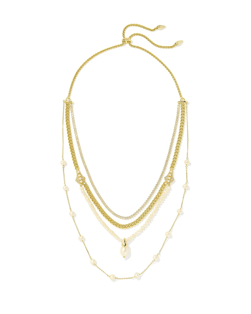 Krista Gold Statement Necklace in White Mix
