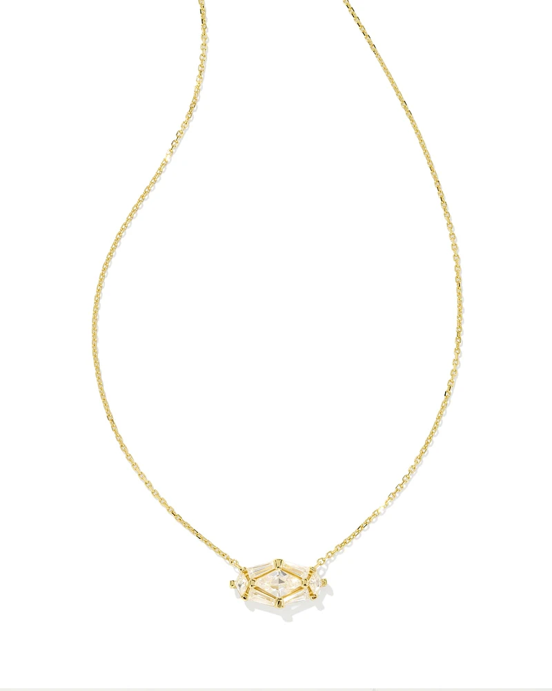 Lindy Rae Elisa Gold Short Pendant Necklace White Crystal