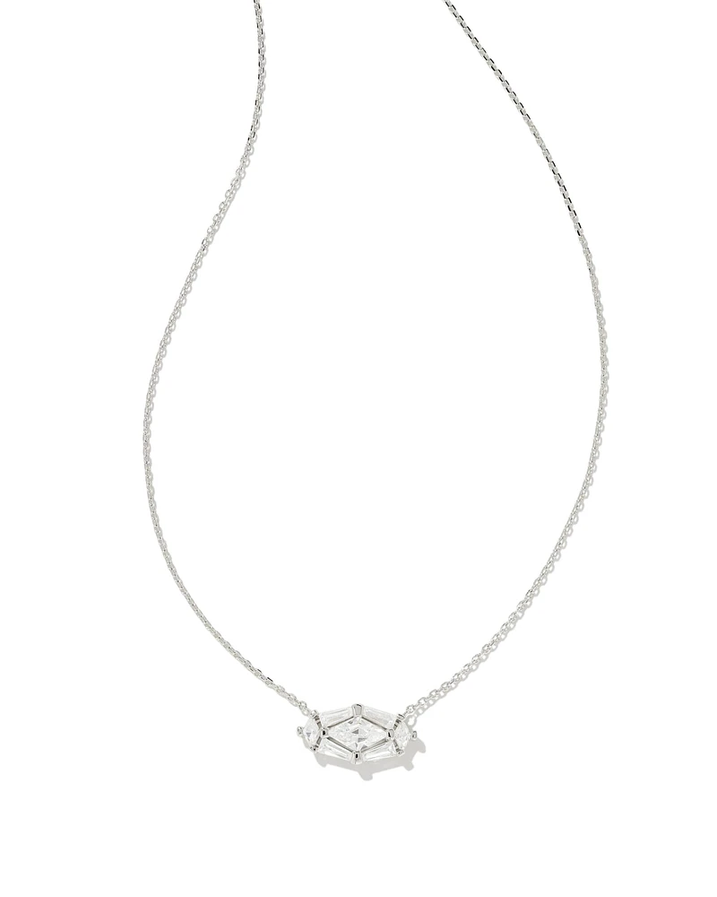 Lindy Rae Elisa Silver Short Pendant Necklace in White Crystal