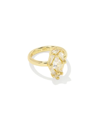 Lindy Rae Elyse Gold Cocktail Ring White Crystal