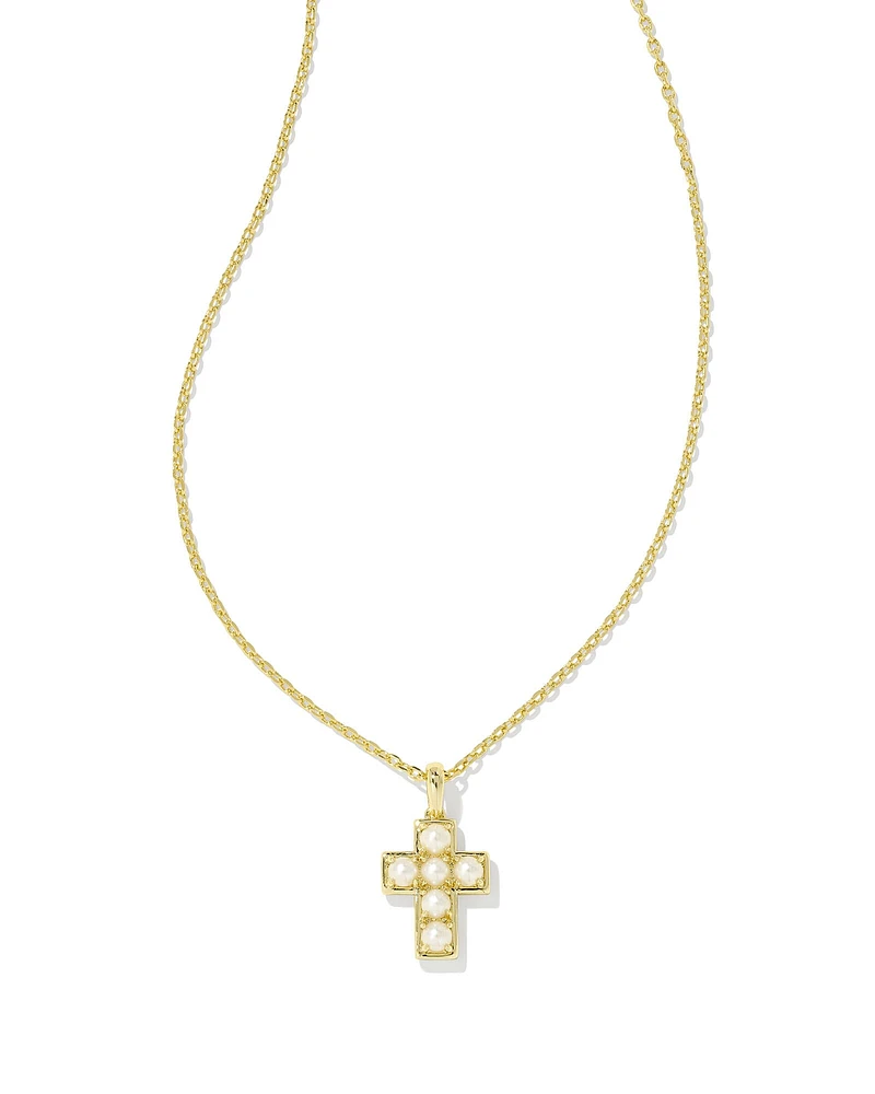 Pearl Gold Cross Short Pendant Necklace White