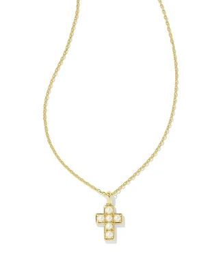 Pearl Gold Cross Short Pendant Necklace White