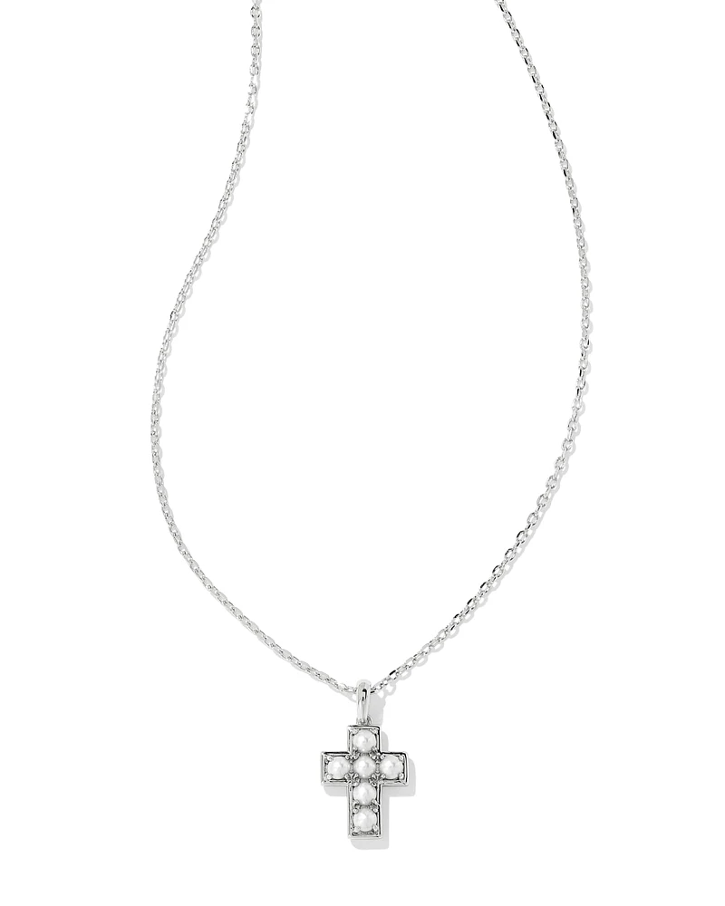 Pearl Silver Cross Short Pendant Necklace in Freshwater Cultured Pearl