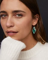 Abbie Gold Pave Frame Drop Earrings Green Illusion