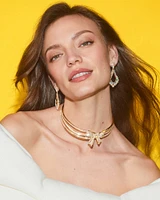 Krista Gold Bow Statement Necklace White Mix