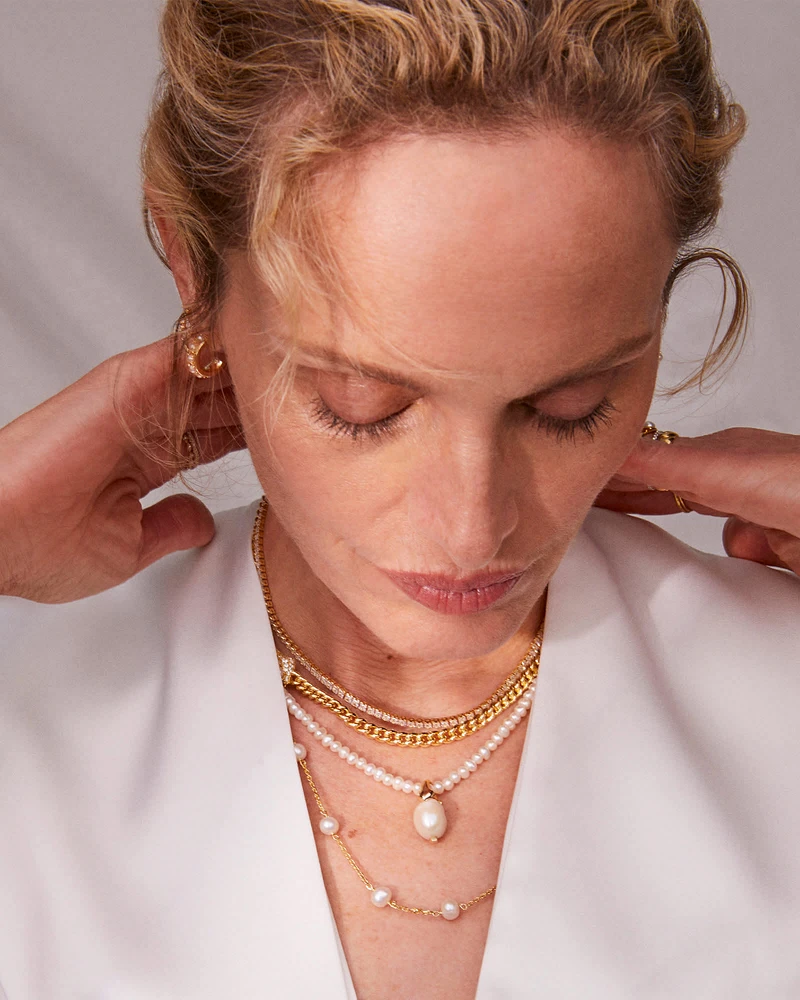 Krista Gold Statement Necklace in White Mix
