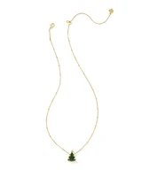 Holiday Tree Gold Short Pendant Necklace in Green Quartzite