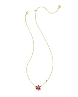 Poinsettia Gold Short Pendant Necklace in Red Mix