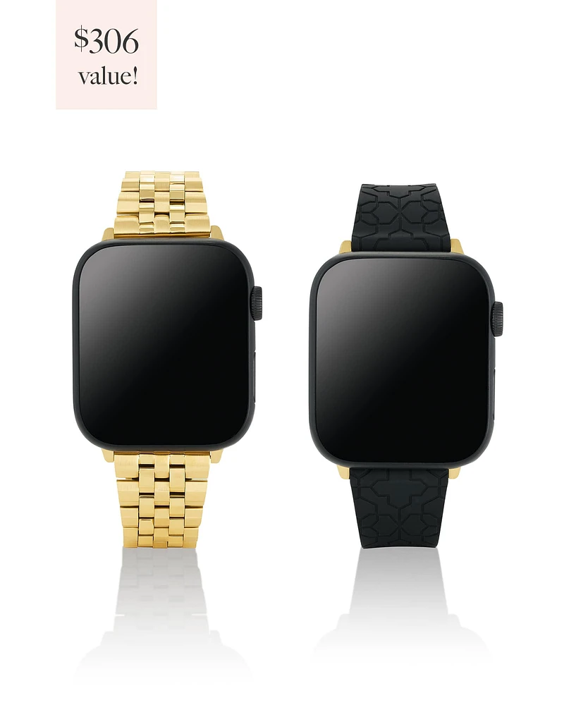 Alex 5 Link and Silicone Watch Band Set in Gold Mix and Black Silicone