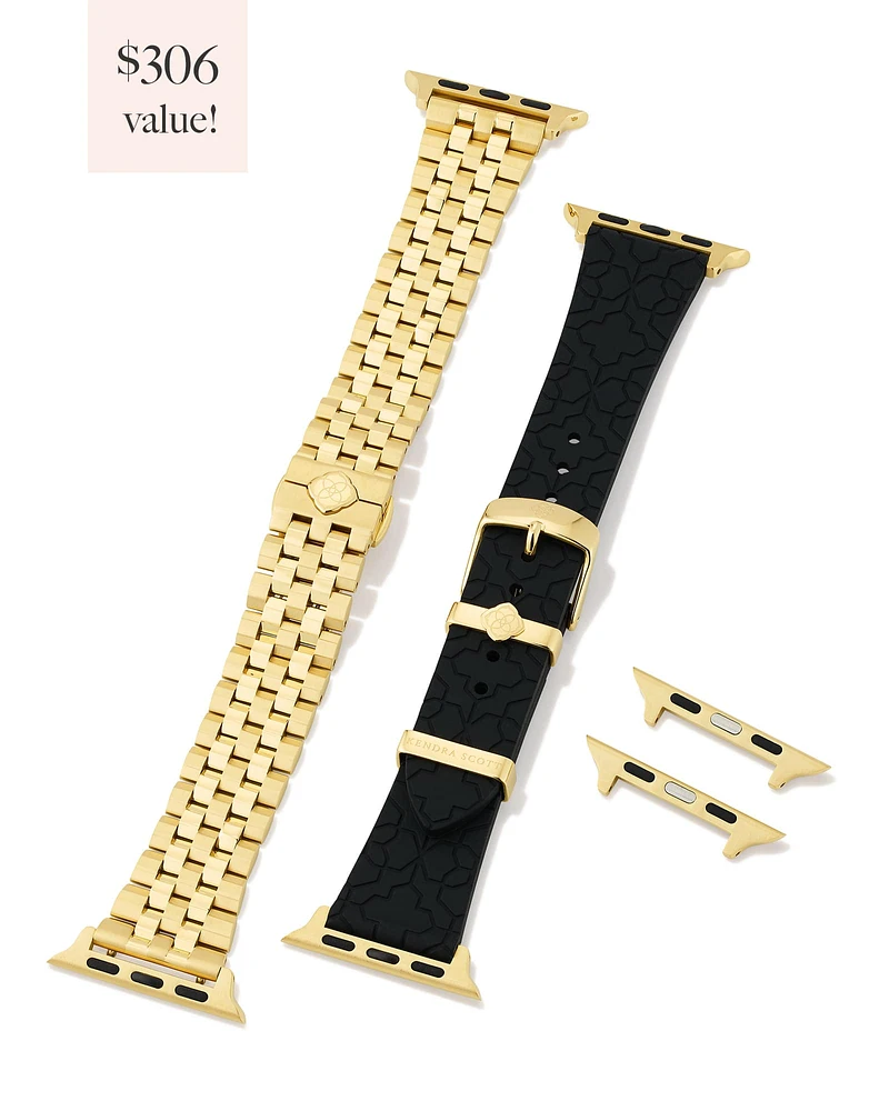 Alex 5 Link and Silicone Watch Band Set in Gold Mix and Black Silicone