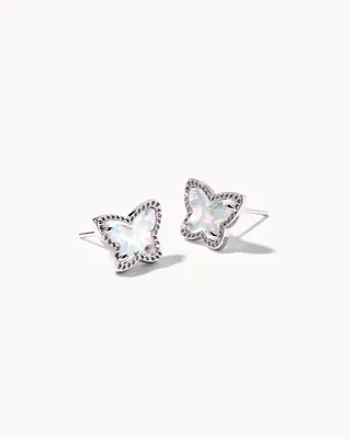 Lillia Butterfly Silver Stud Earrings in Dichroic Glass