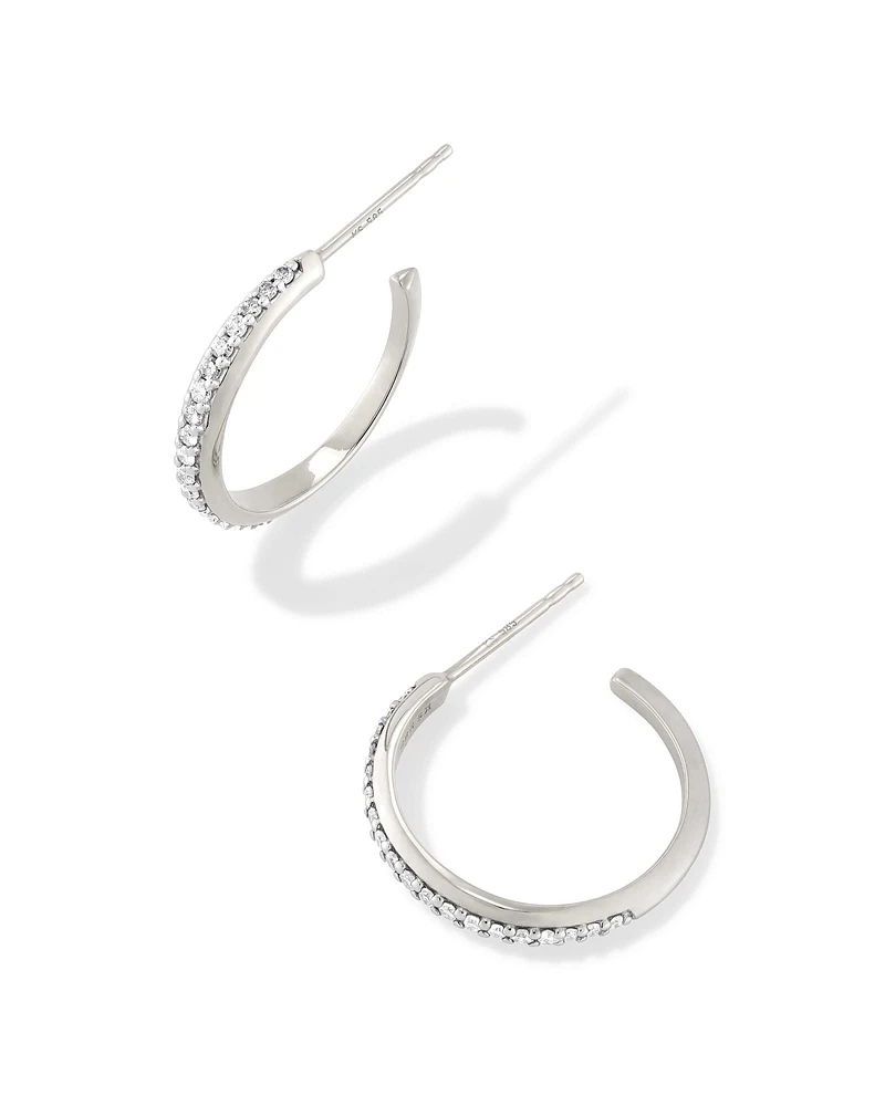 Ines 14k White Gold Pave Small Hoop Earrings Diamond