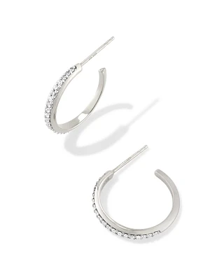 Ines 14k White Gold Pave Small Hoop Earrings Diamond