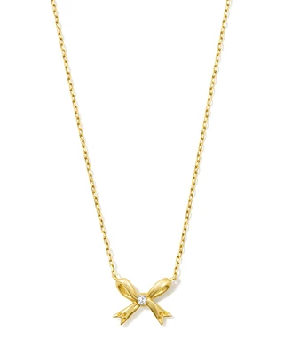 Tiny Bow 14k Yellow Gold Pendant Necklace in White Diamond