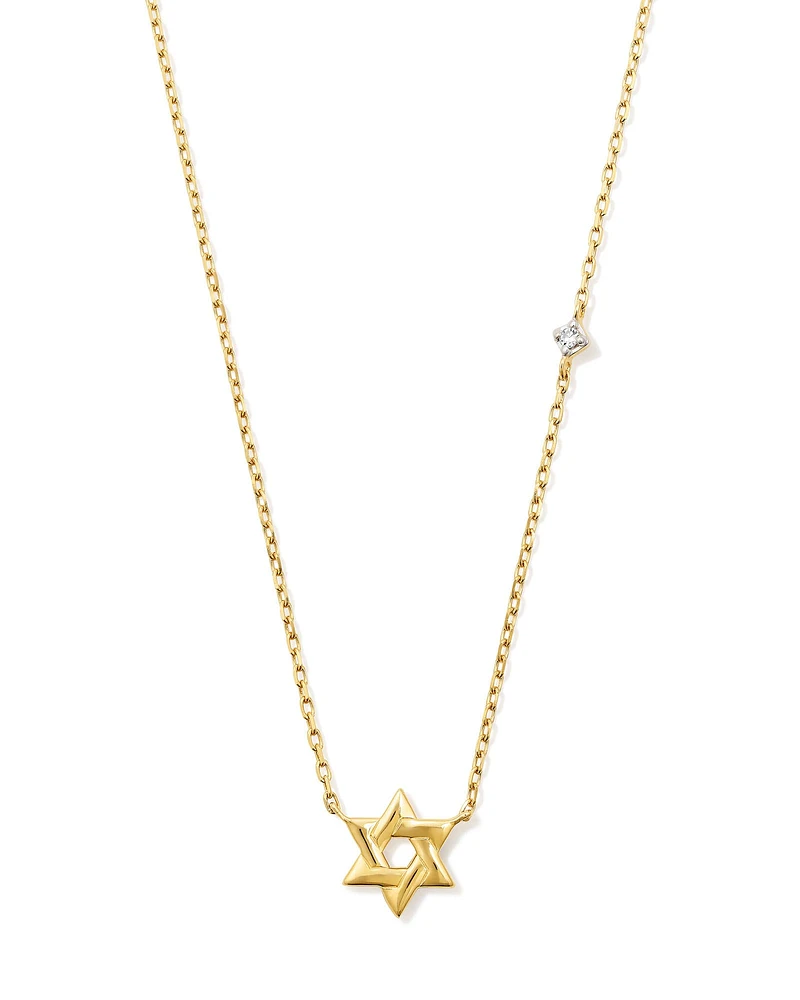 Tiny Star of David 14k Gold Pendant Necklace White Diamond