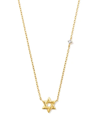 Tiny Star of David 14k Gold Pendant Necklace White Diamond