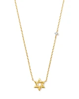 Tiny Star of David 14k Gold Pendant Necklace White Diamond