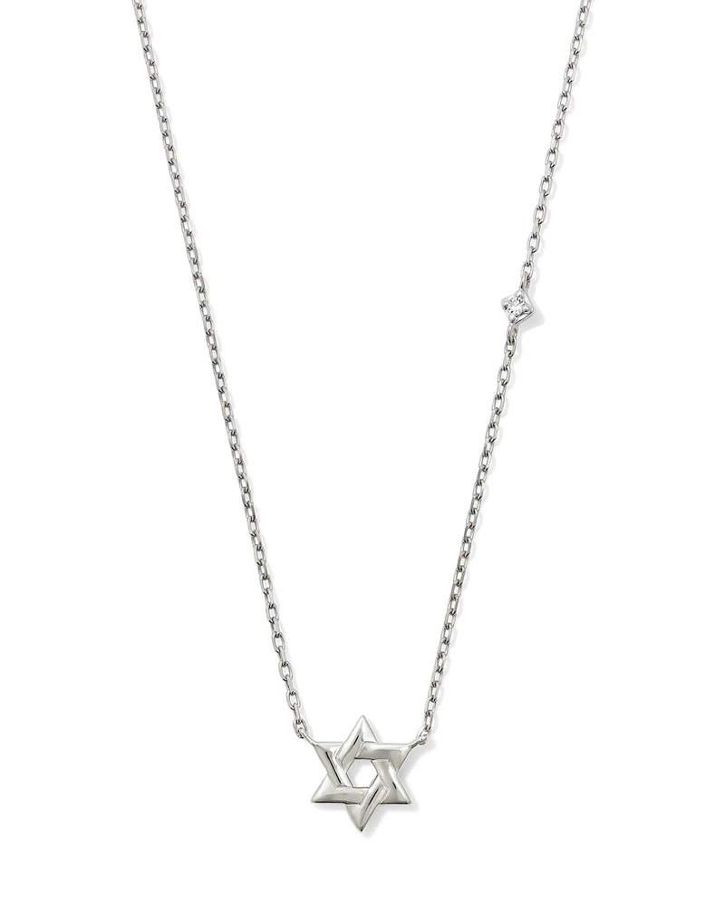 Tiny Star of David 14k White Gold Pendant Necklace Diamond