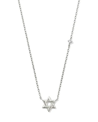 Tiny Star of David 14k Gold Pendant Necklace White Diamond