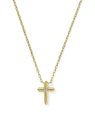 Tiny Cross 14k Gold Pendant Necklace White Diamond