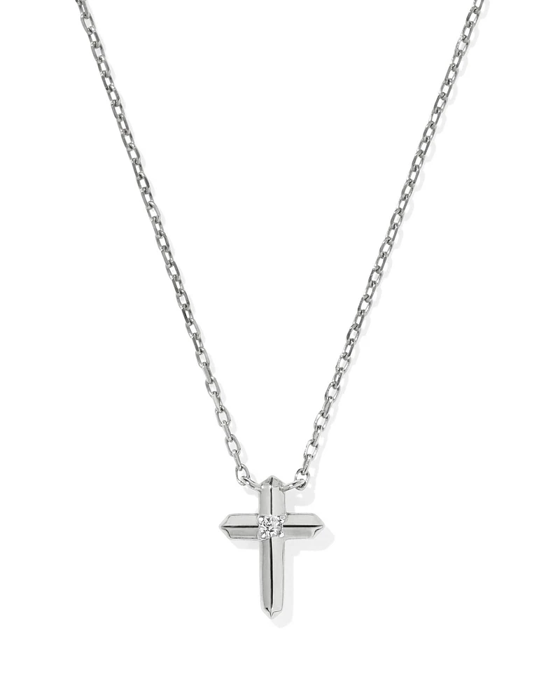 Tiny Cross 14k Gold Pendant Necklace White Diamond