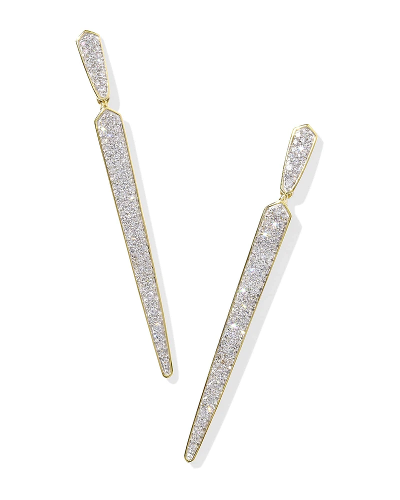 Spike 14k Yellow Gold Linear Earrings in White Diamond