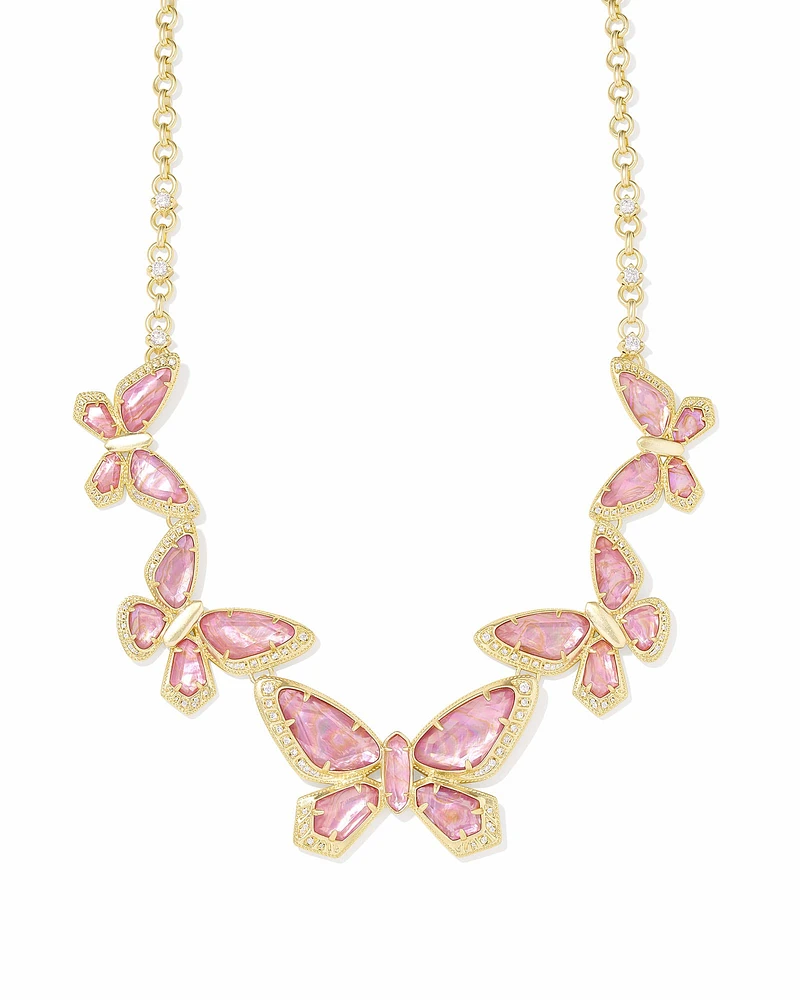 Dolly Parton x Kendra Scott Gold 1974 Butterfly Statement Necklace Light Pink Iridescent Abalone