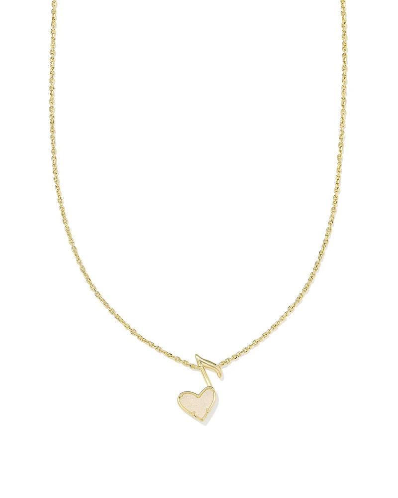 Dolly Parton x Kendra Scott Gold Ari Heart Music Note Short Pendant Necklace Light Pink Drusy