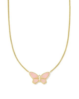 Dolly Parton x Kendra Scott Gold Butterfly Short Pendant Necklace in Light Pink Drusy