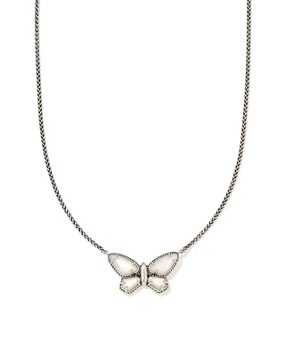Dolly Parton x Kendra Scott Vintage Silver Butterfly Short Pendant Necklace in Ivory Mother-of-Pearl