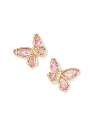 Dolly Parton x Kendra Scott Gold Butterfly Stud Earrings in Light Pink Iridescent Abalone