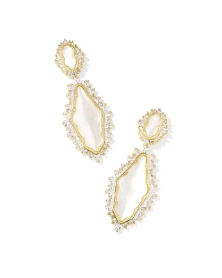 Dolly Parton x Kendra Scott Convertible Gold Crystal Statement Earrings in Ivory Mother-of-Pearl