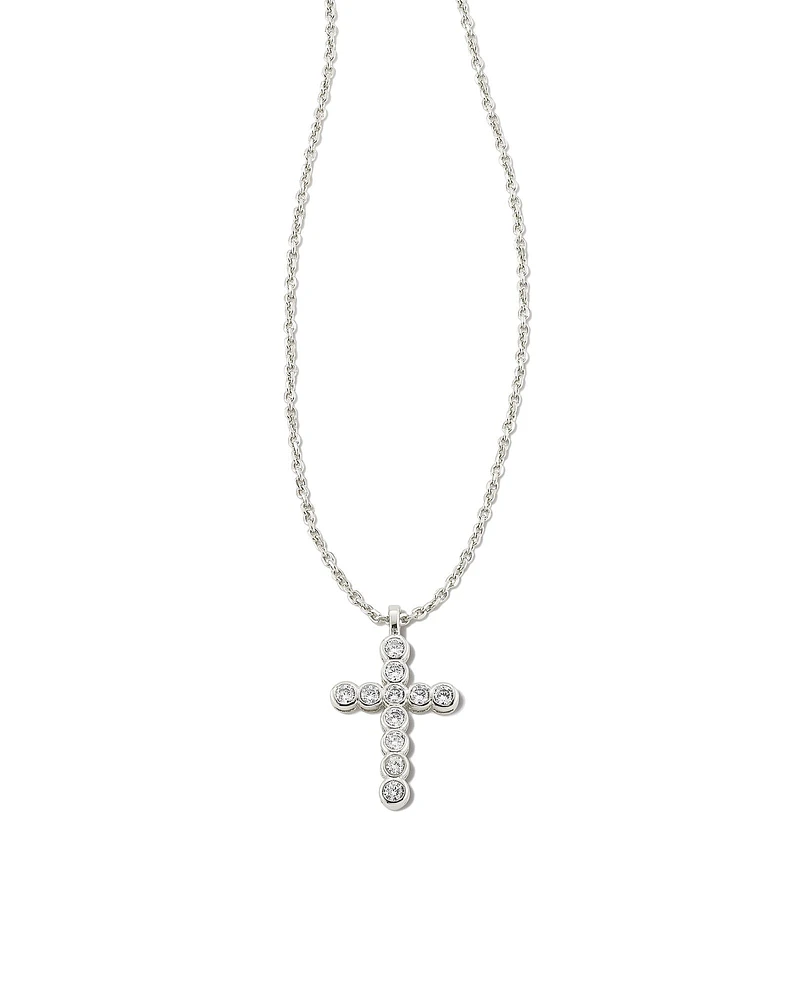 Cross Gold Pendant Necklace White Crystal