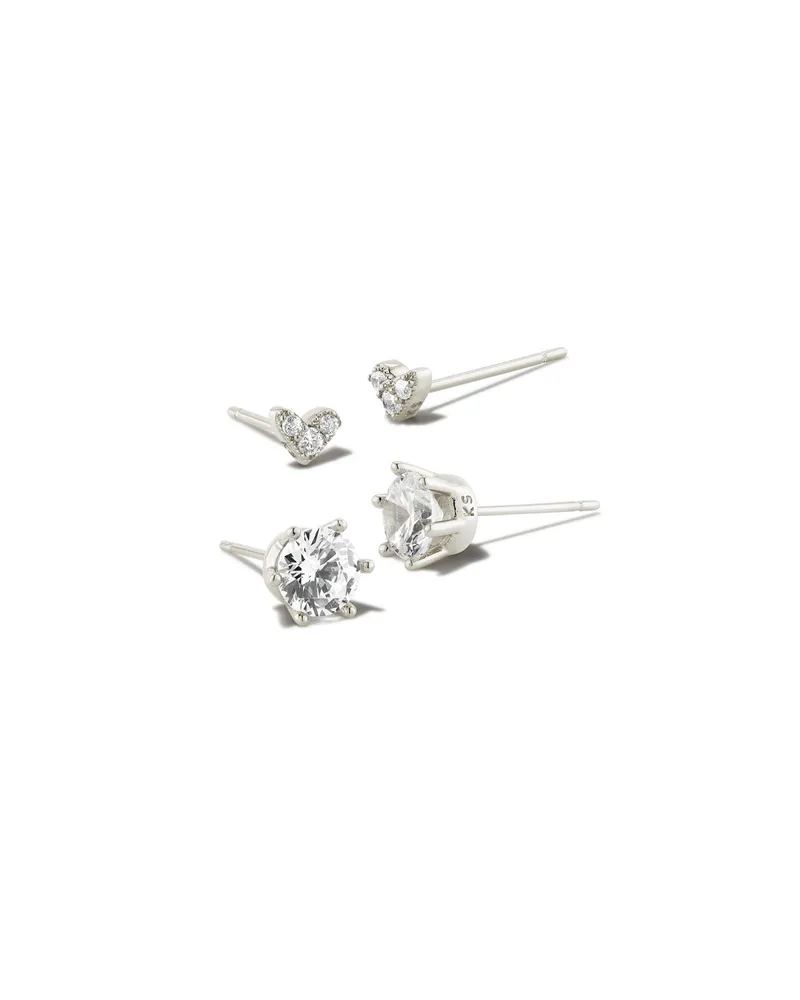 Haven Silver Stud Set of Two Earrings in White Crystal