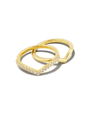 Wishbone Gold Ring Set White Crystal