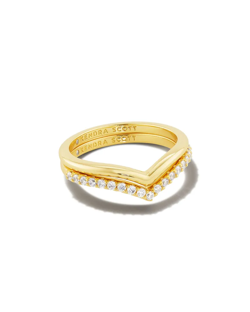 Wishbone Gold Ring Set White Crystal