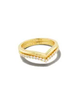 Wishbone Gold Ring Set White Crystal