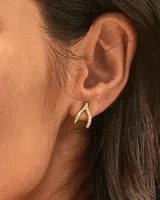 Wishbone Gold Stud Earrings in White Crystal