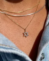 Star of David 14k Yellow Gold Pendant Necklace in White Diamonds