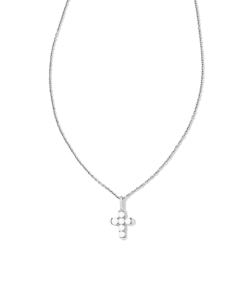 Pearl 14k Gold Cross Pendant Necklace White