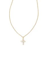 Pearl 14k Gold Cross Pendant Necklace in White Pearl