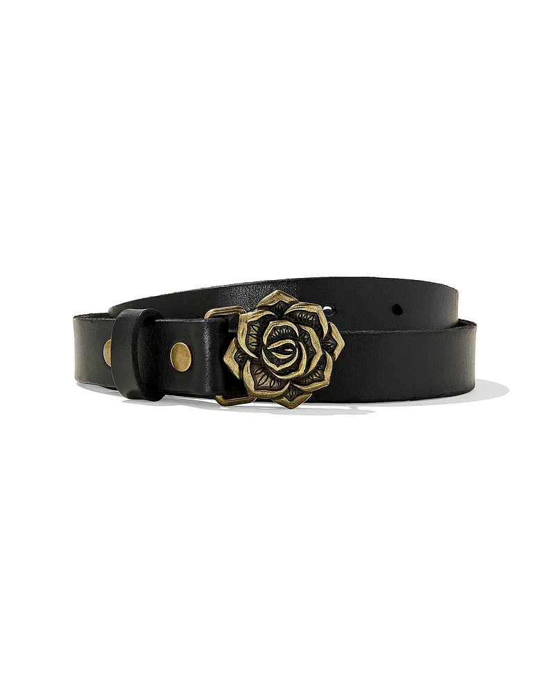 Rose Buckle Belt Cognac Leather