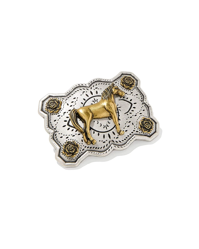 Yellow Rose Equine Belt Buckle in Mixed Metal