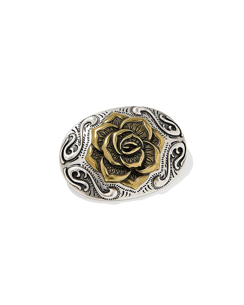 Yellow Rose Plaque Belt Buckle in Mixed Metal