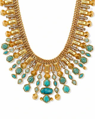 Serayah Vintage Gold Collar Statement Necklace Teal Mix