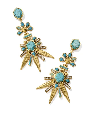 Serayah Vintage Gold Statement Earrings Teal Mix
