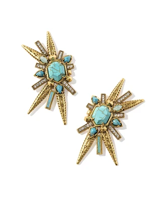 Serayah Vintage Gold Statement Stud Earrings Teal Mix